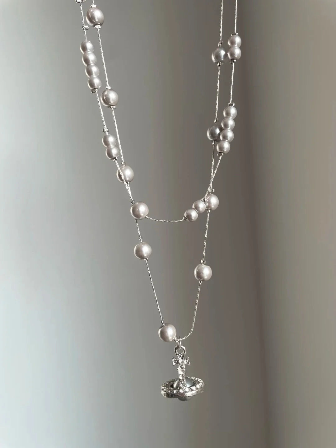 Layered Pearl Planet Necklace [900ELBPP]