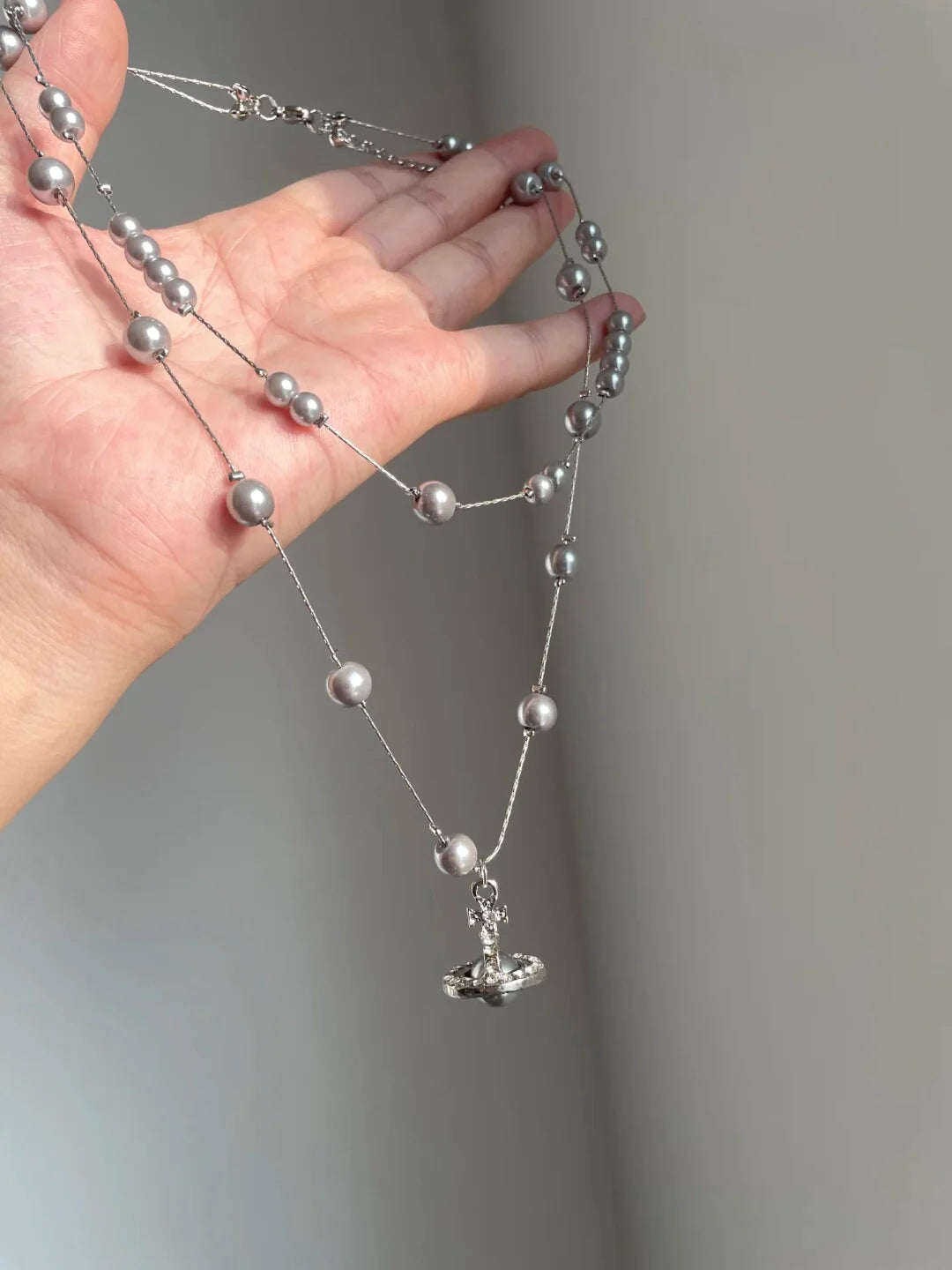 Layered Pearl Planet Necklace [4JGST1KK]