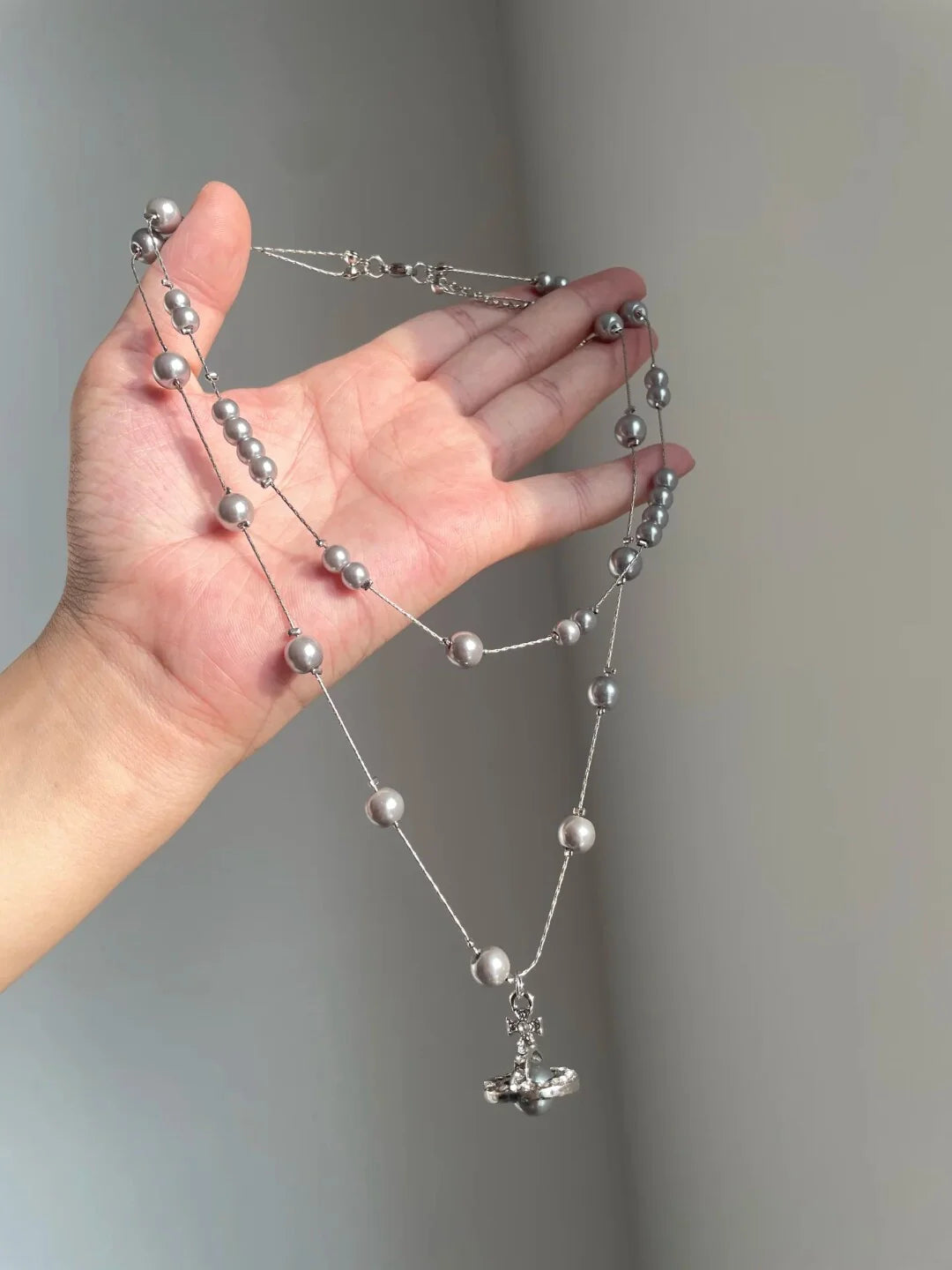 Layered Pearl Planet Necklace [ZSESFSLM]