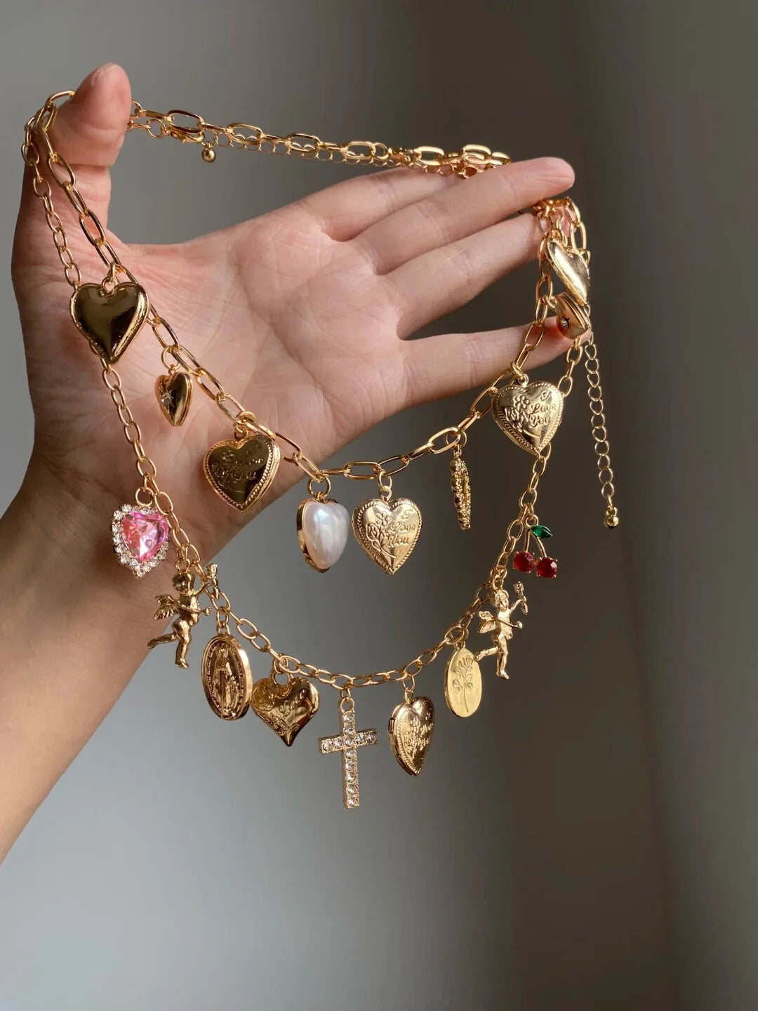 Rhinestone Heart Layered Necklace [ZC4FQ221]