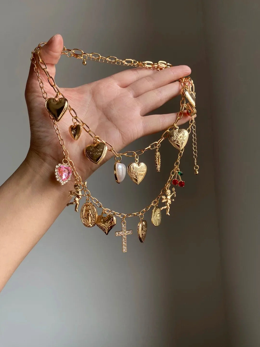 Rhinestone Heart Layered Necklace [G6NI9GIJ]