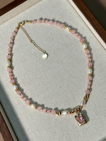 Gina Pink Quartz & Freshwater Pearl Necklace