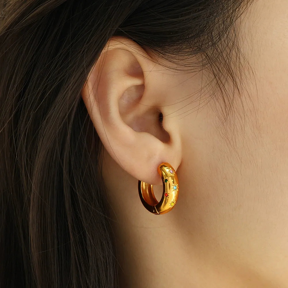 Lillia Rainbow Stone Gold Hoop Earrings