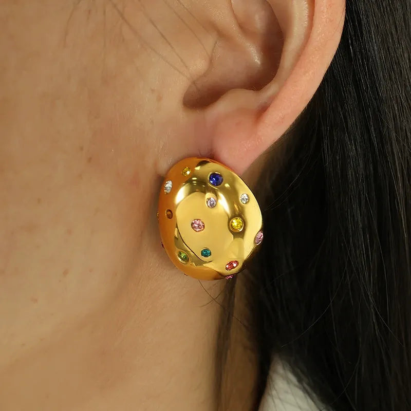 Chevy Multicolor Zircon Dome Earrings