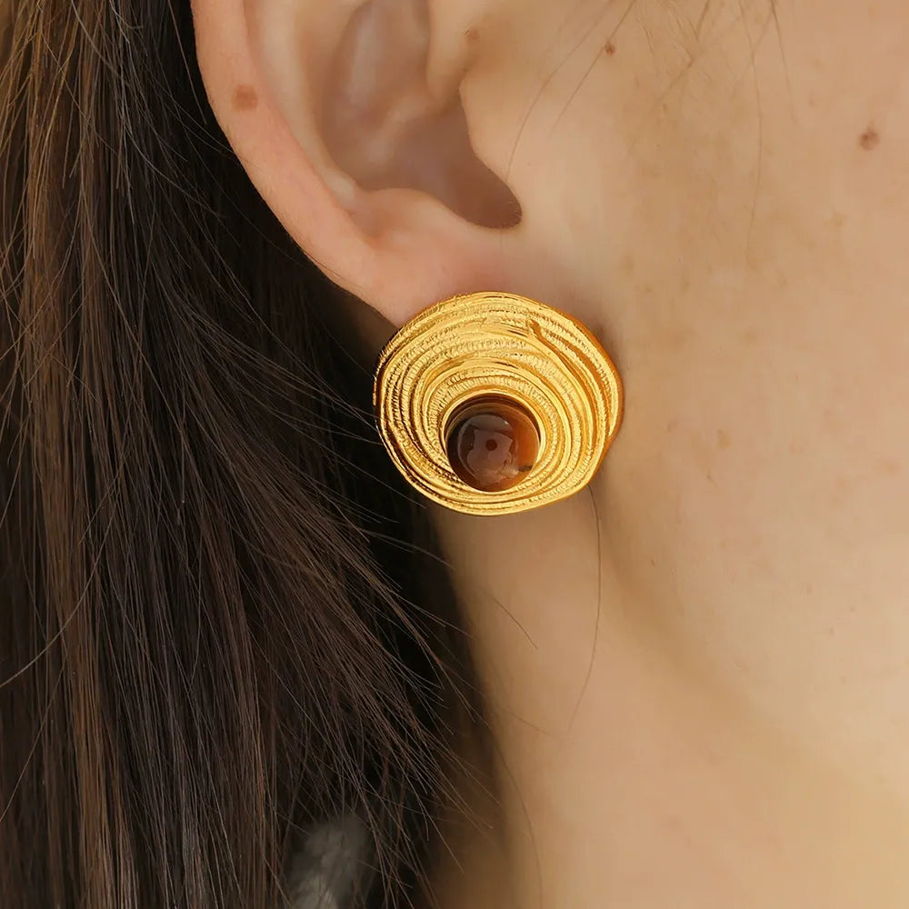 Haizley Tiger’s Eye Ripple Stud Earrings