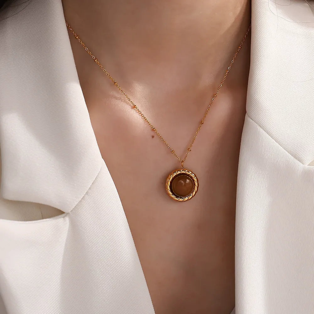 Evyn Tiger’s Eye Round Pendant Necklace