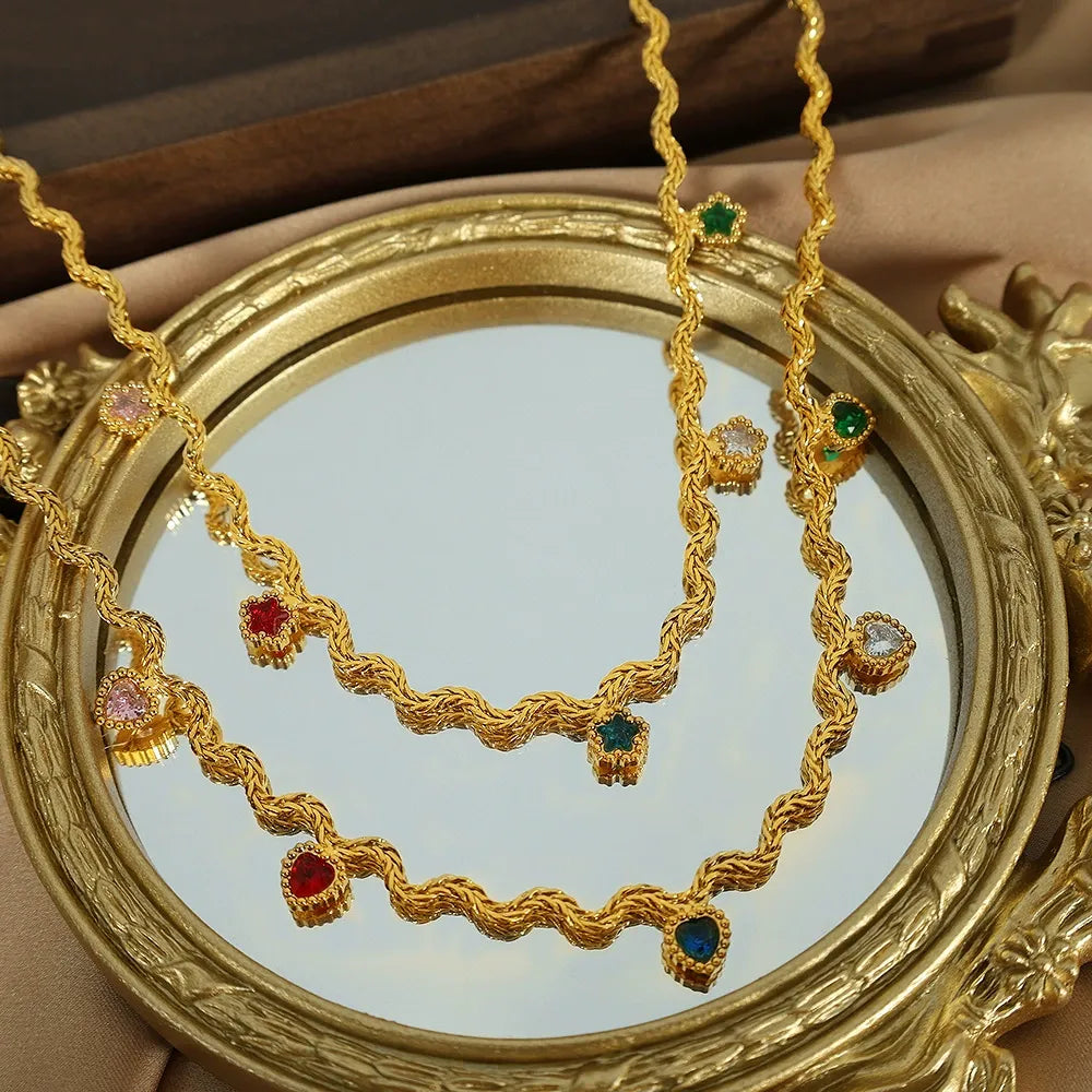 Veera Multicolor Gemstone Charm Gold Necklace