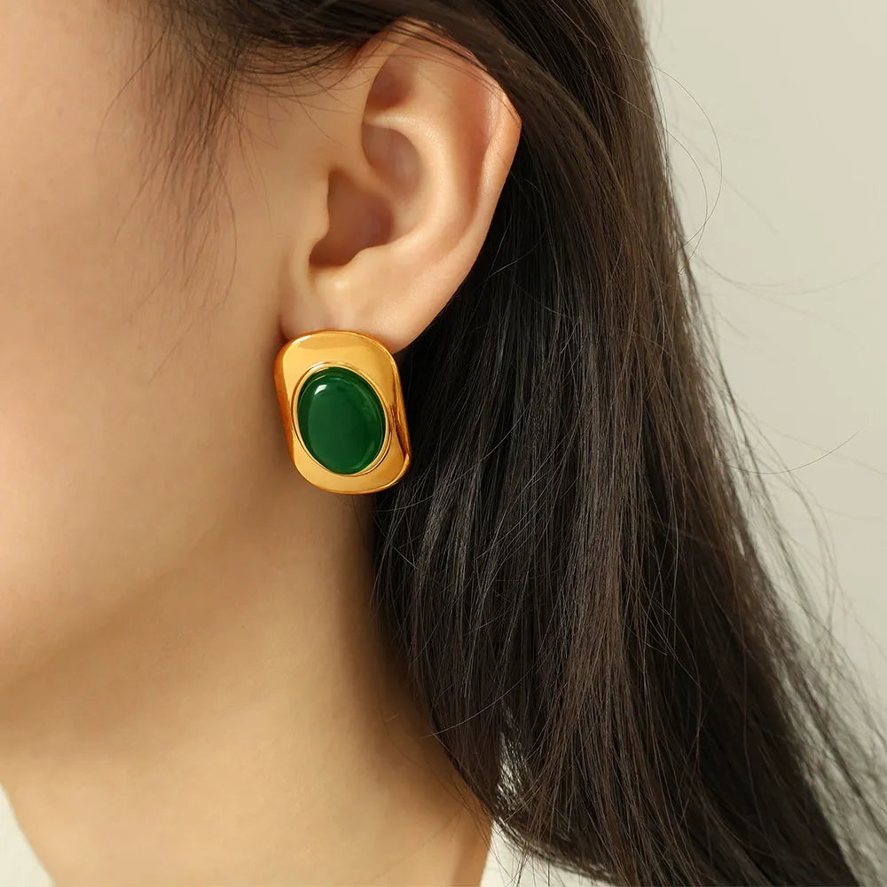 Rue Vintage Green Stone Stud Earrings