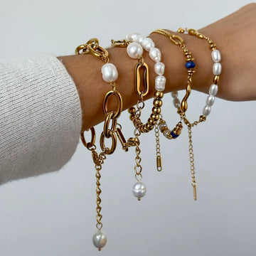Anna Pearl & Gold Bracelet Set