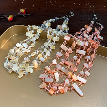 Lina Multi-Layer Shell &amp; Crystal Beaded Necklace