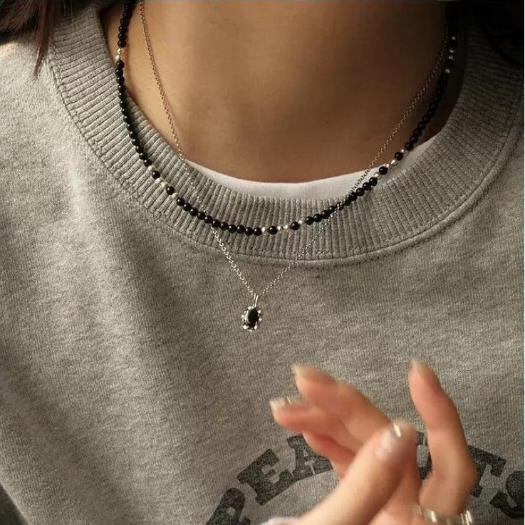 Acadia Black Agate Necklace [D04LQ323]