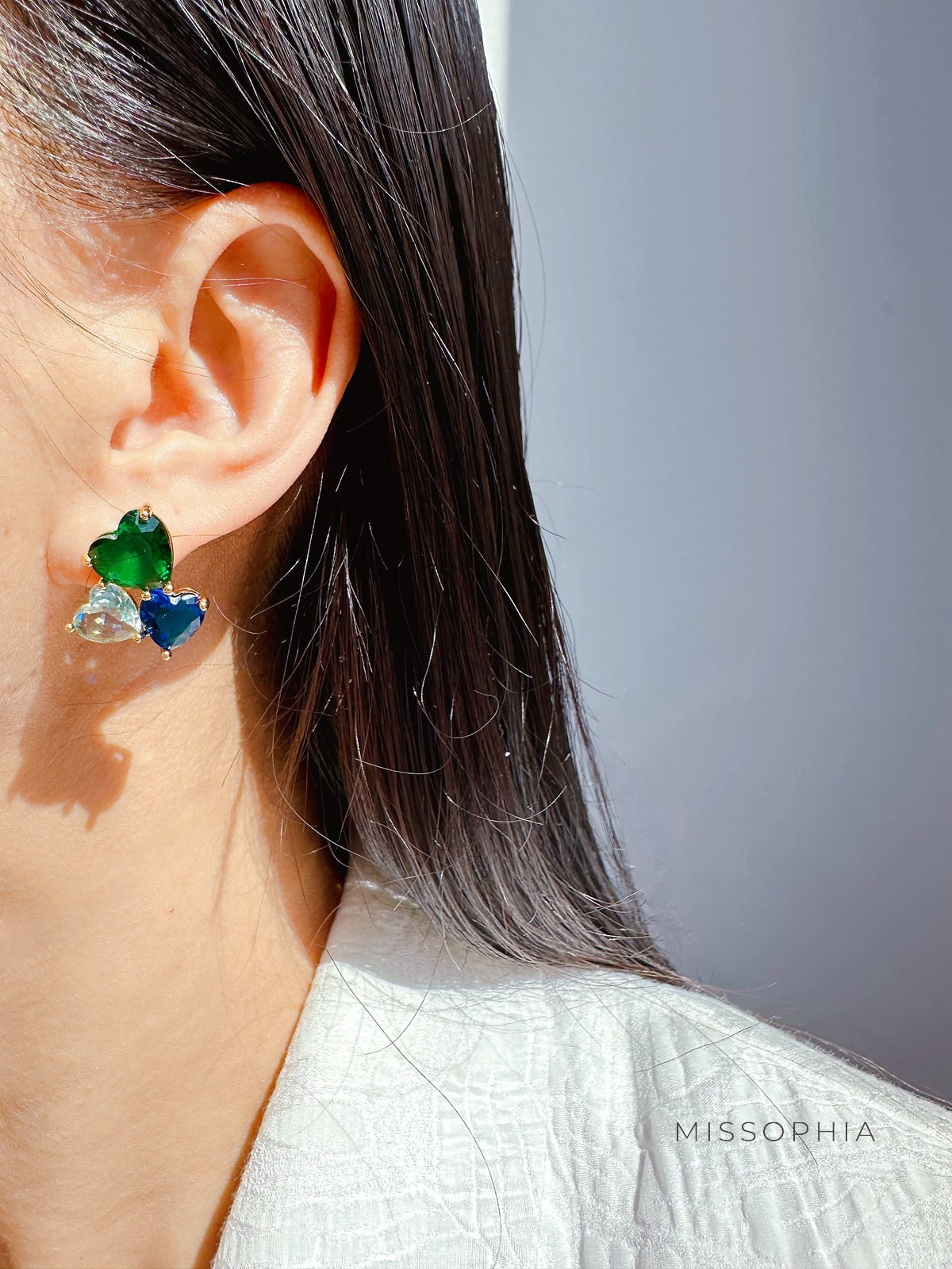 Adah Zircon Heart Stud Earrings [UOO8CLF1]