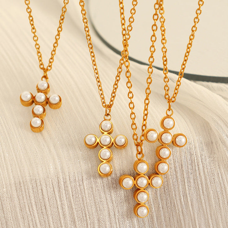 Adalaya Cross Pearl Necklace [NK4WLXE2]