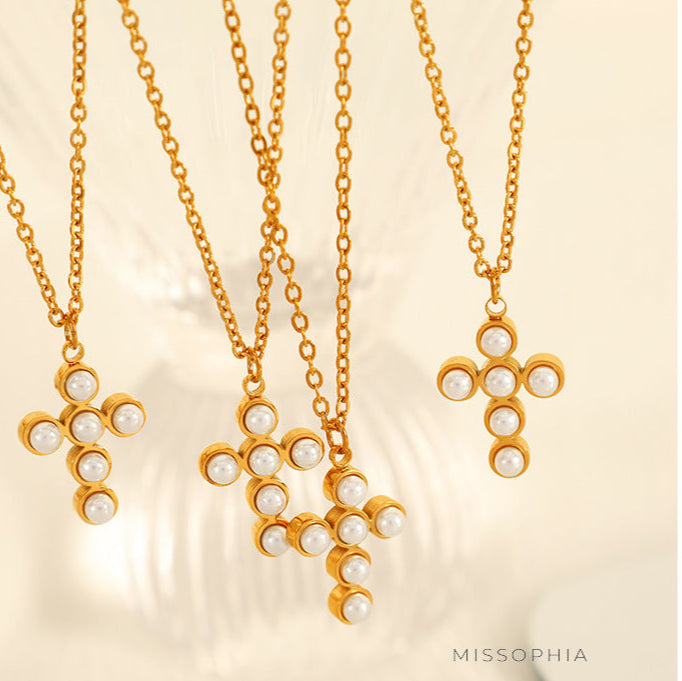 Adalaya Cross Pearl Necklace [U1U15ANR]