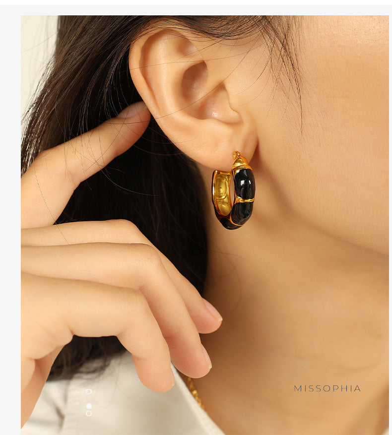 Alizay Gold Enamel U-Shape Earrings [OQZ35JSE]
