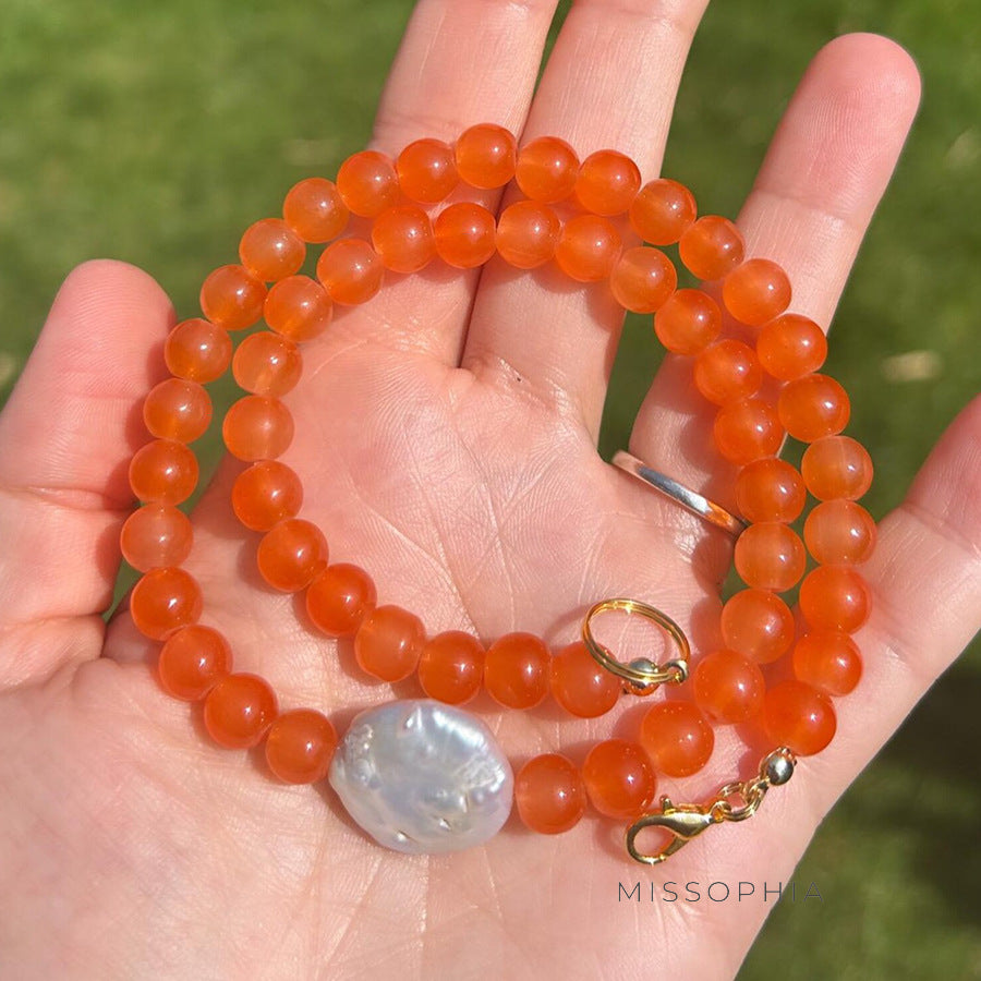 Arlyn Orange Stone Pearl Necklace [KW73J5VQ]