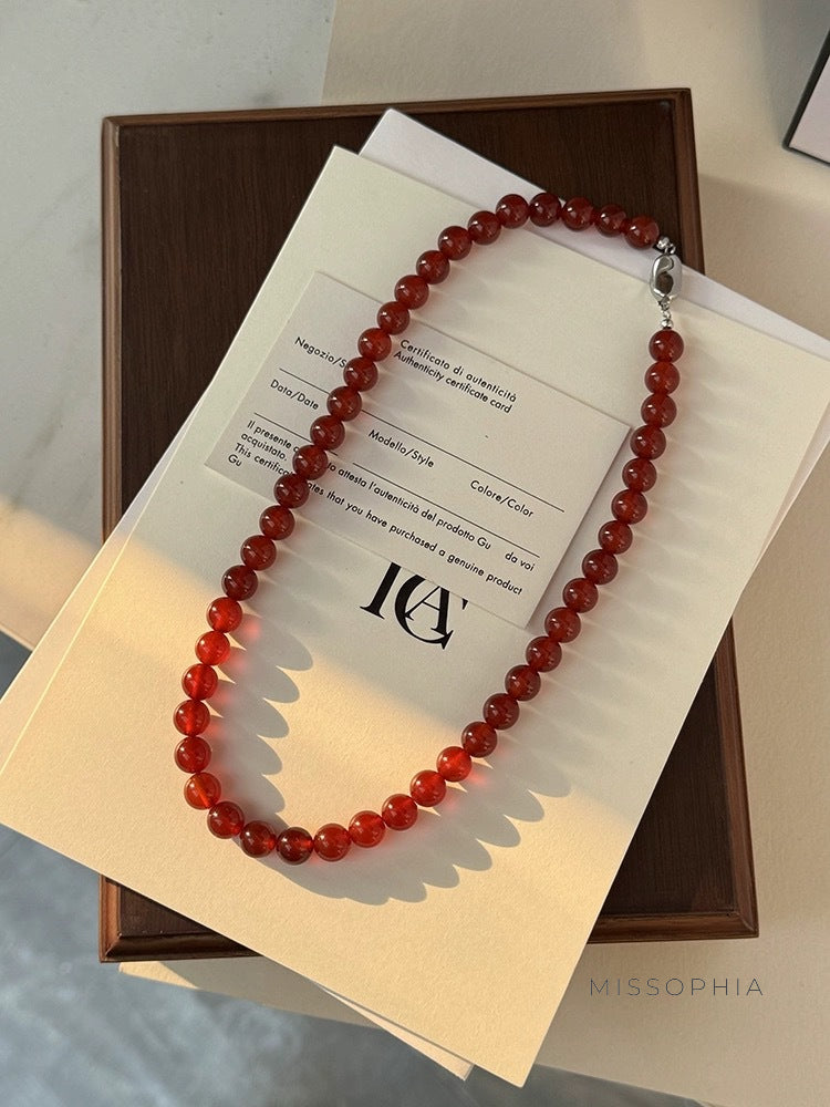 Aseel Red Agate Beaded Necklace [REDDGJQA]