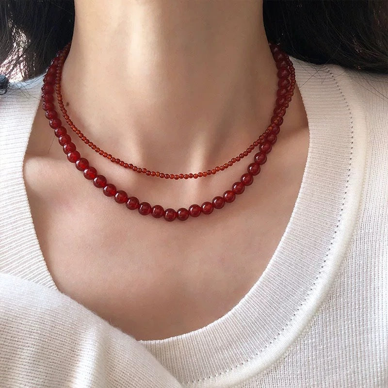 Aseel Red Agate Beaded Necklace [ISMKG65L]