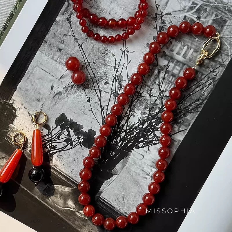 Aseel Red Agate Beaded Necklace [RJC1186R]