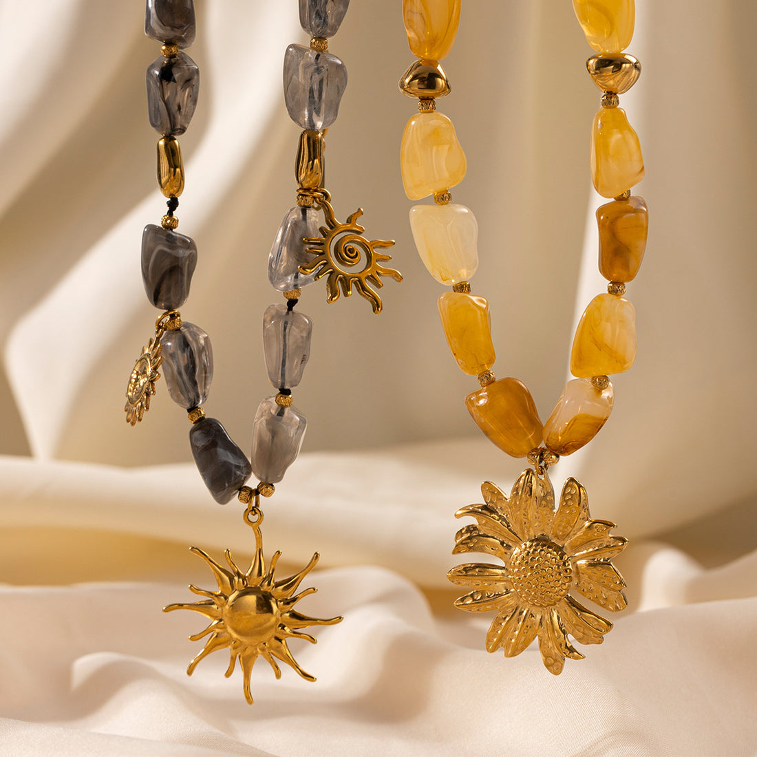 Aveline Natural Stone Sunflower Necklace [RS0OPZ7M]