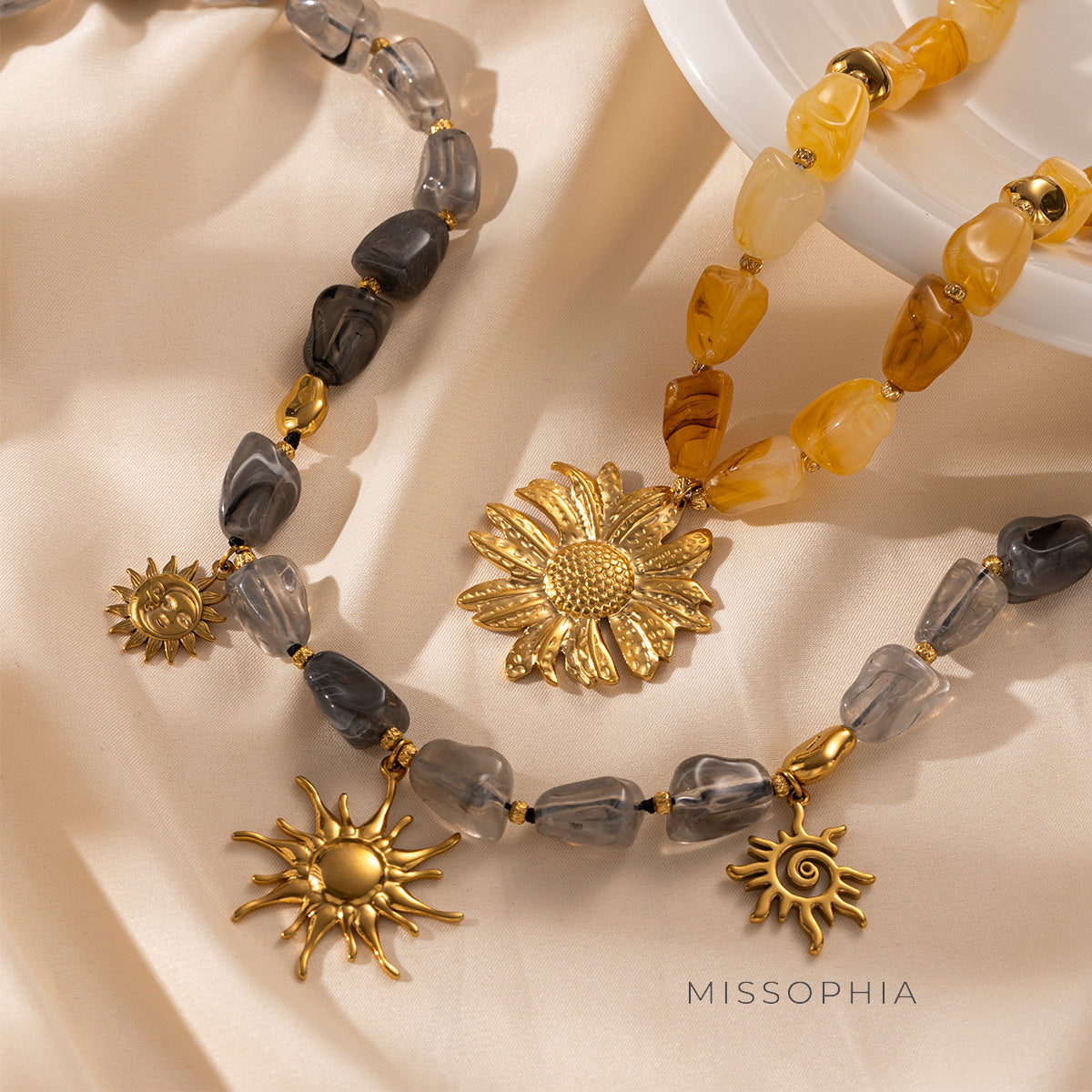 Aveline Natural Stone Sunflower Necklace [PXGSSXA2]