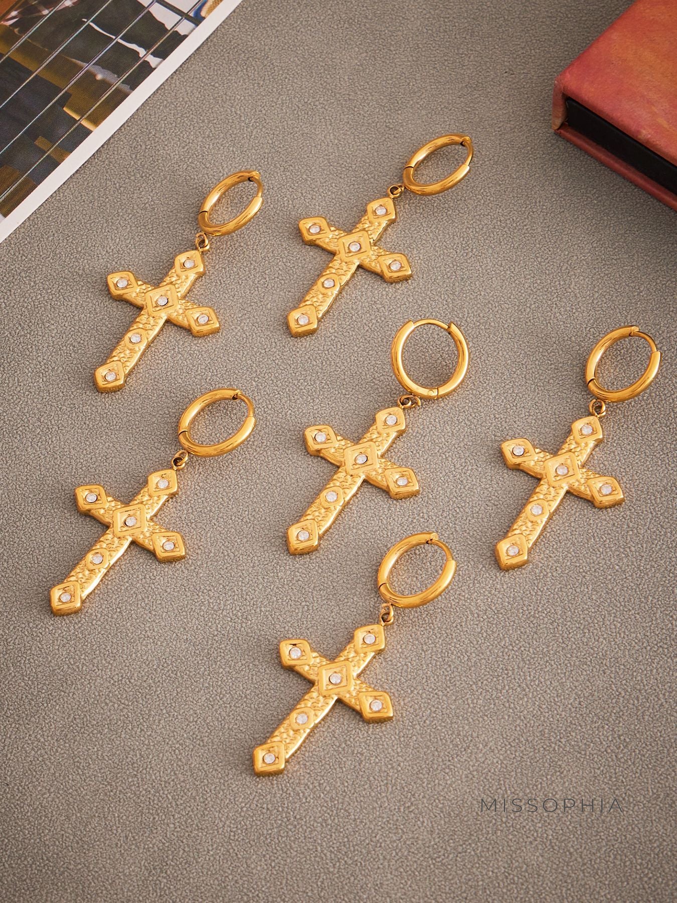 Cambree Zircon Cross Drop Earrings [XDFESFE3]