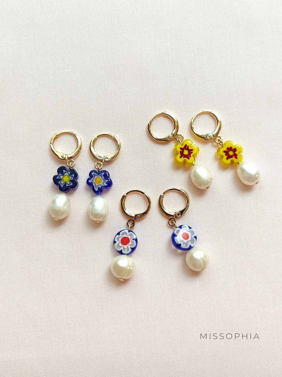Coralyn Colorful Pearl Bloom Earrings [SU2BCDY0]