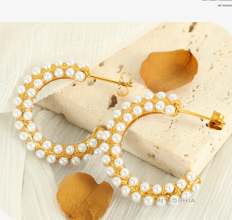 Darleen Elegant Pearl C-Hoops [A3PWG9OI]
