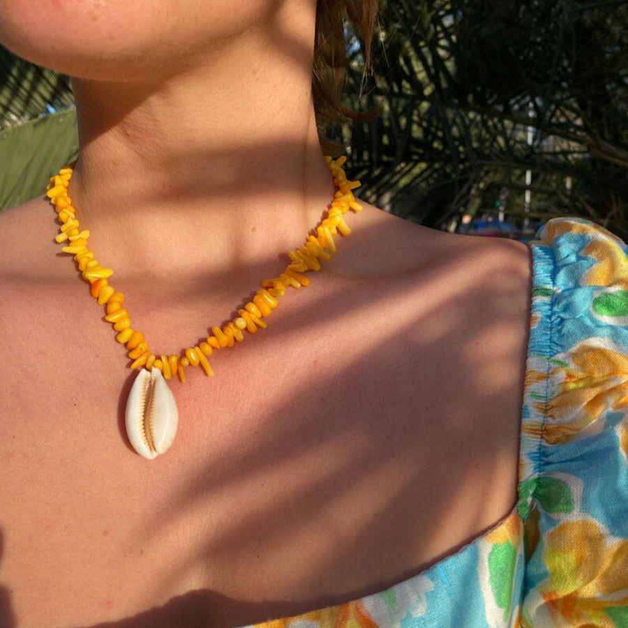 Sunlit Shell & Yellow Stone Necklace