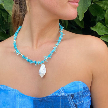 Liya Shell Pendant Irregular Turquoise Necklace