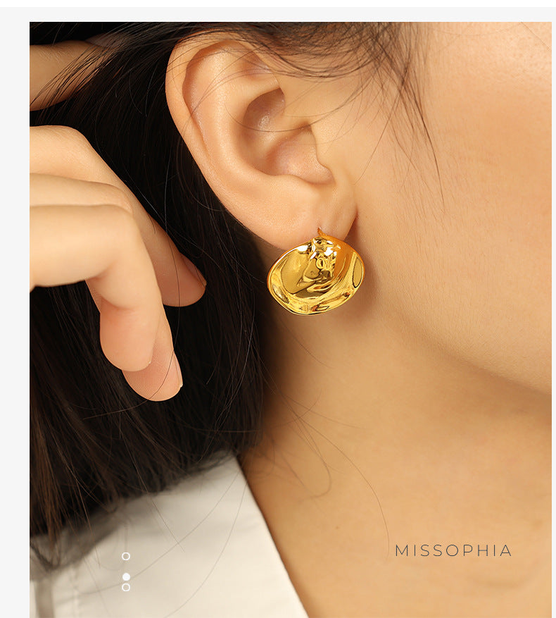 Hayslee Pleated Geometric Stud Earrings [NGMHD993]