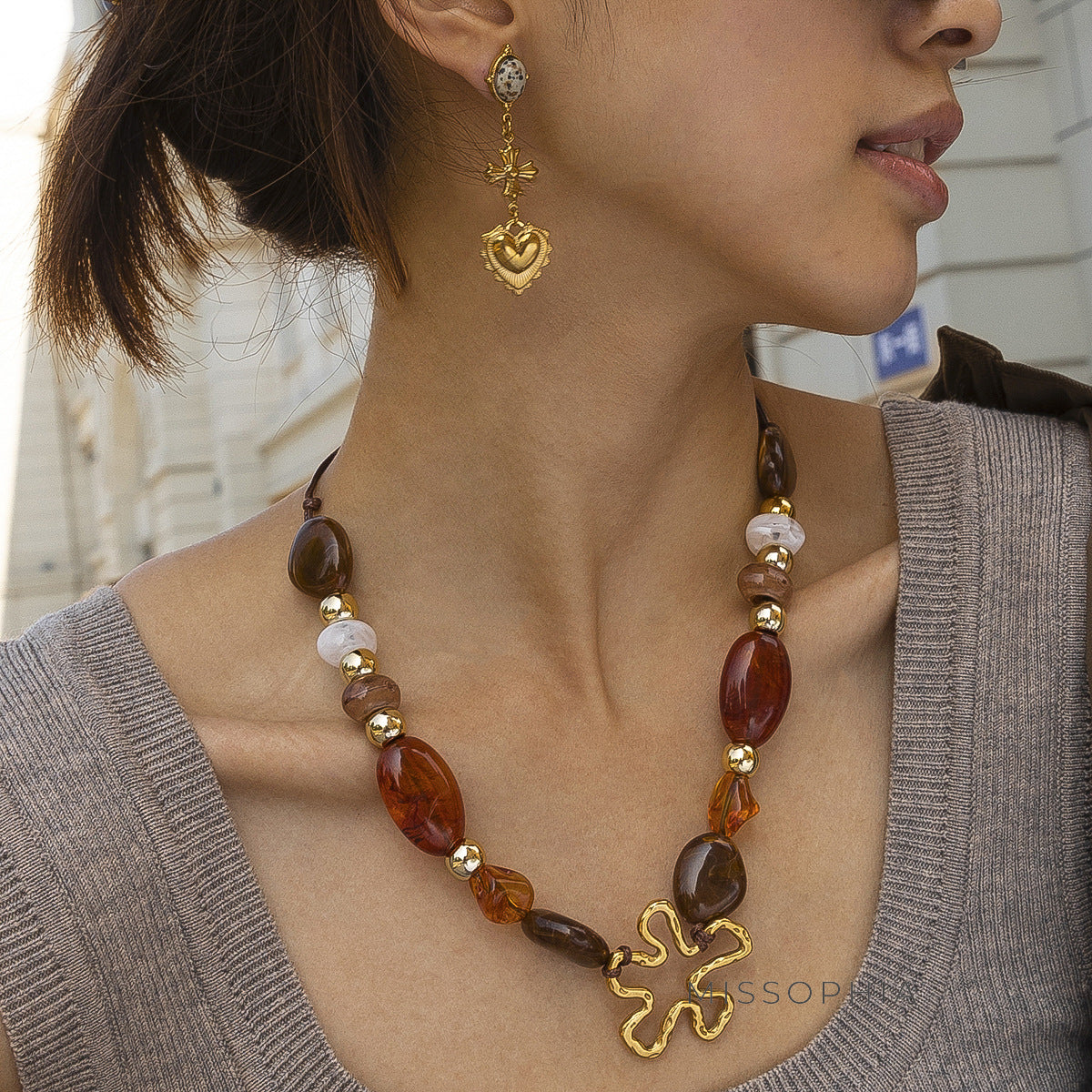 Inessa Beaded Heart Necklace [TFAF5L06]