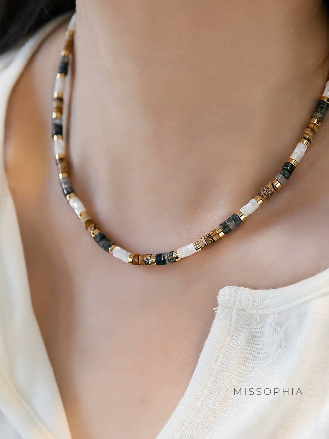 Ira Tiger Eye Pearl Necklace [MD1NC7UW]