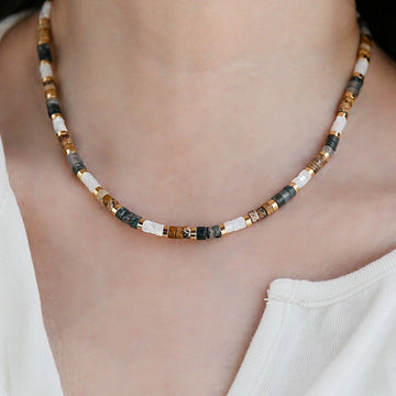 Ira Tiger Eye Pearl Necklace [MD1NC7UW]
