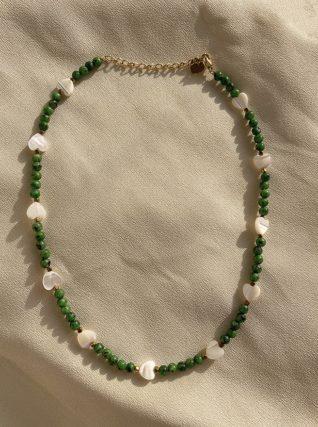 Jalisa Green Beaded Shell Necklace [620Y97ST]