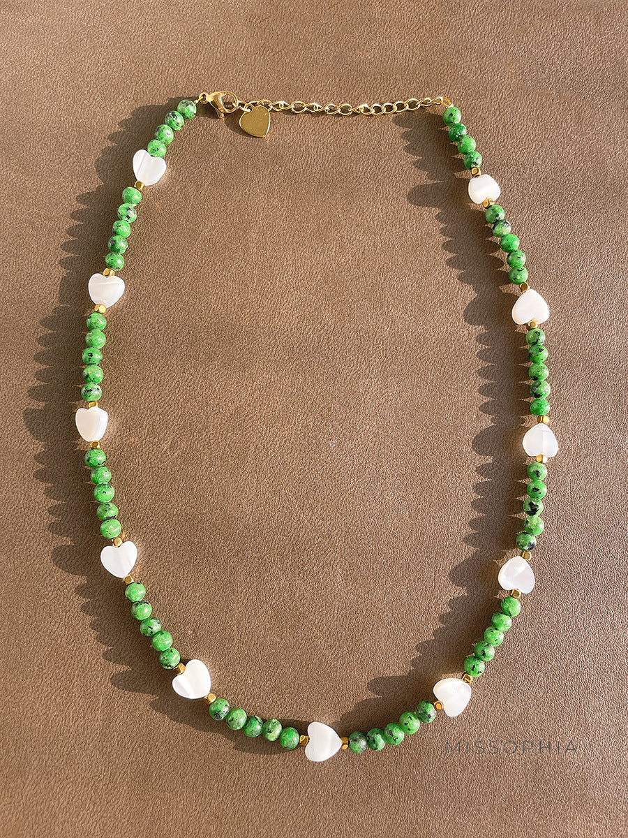 Jalisa Green Beaded Shell Necklace [620Y97ST]