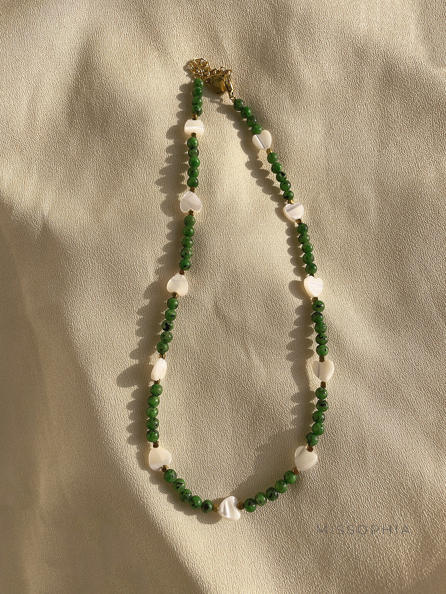 Jalisa Green Beaded Shell Necklace [N2SO9TCI]
