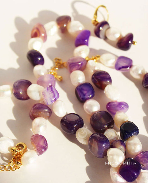 Kailah Pink Agate Pearl Jewelry [LWHNCMDR]