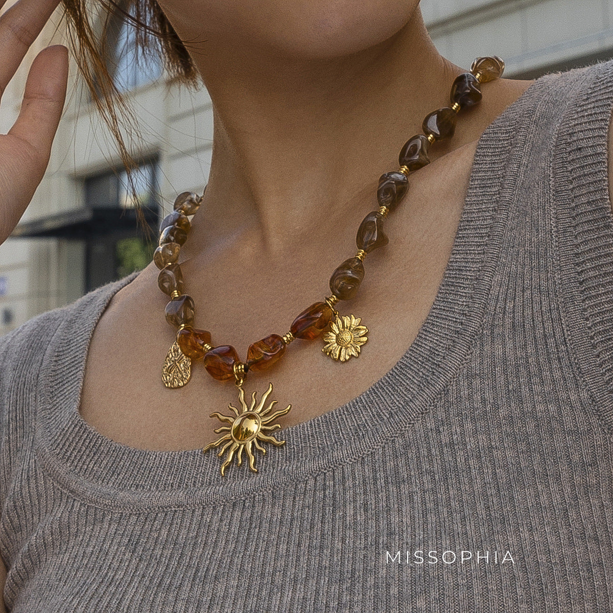 Kathleen Beaded Sun Necklace [C8D4VXSQ]