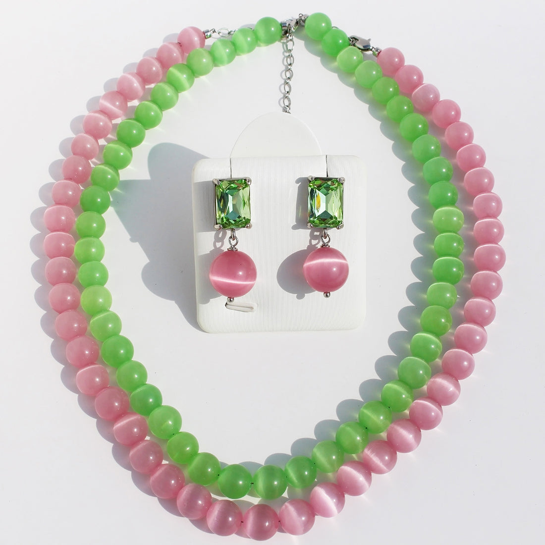 Keyara Cat's Eye Zircon Necklace Set [E8552MRF]