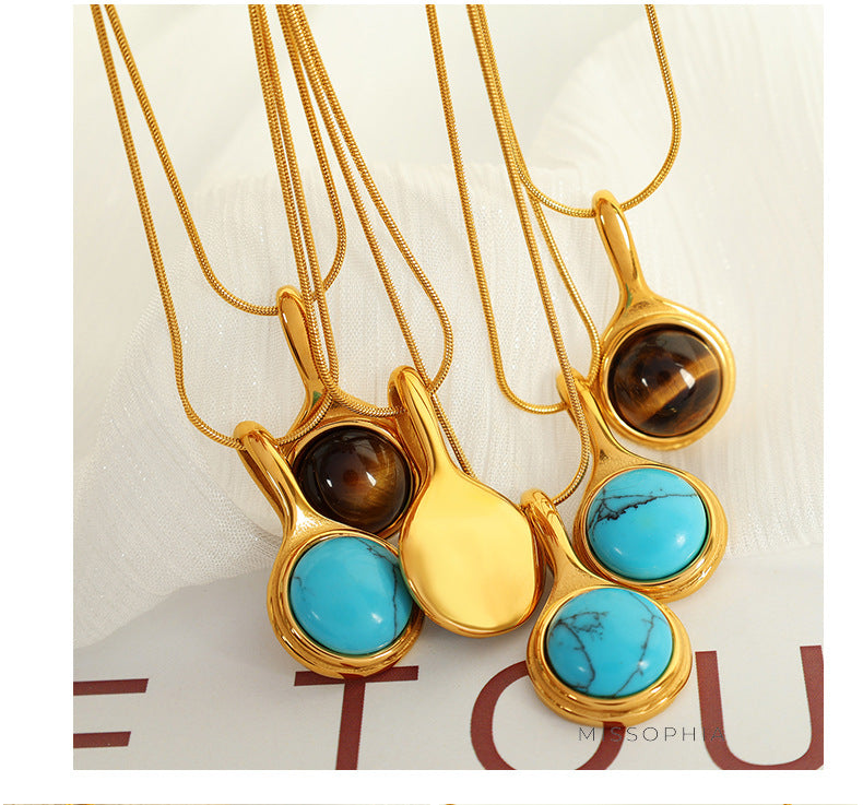 Klaire Retro Stone Pendant Necklace [JZTIO882]