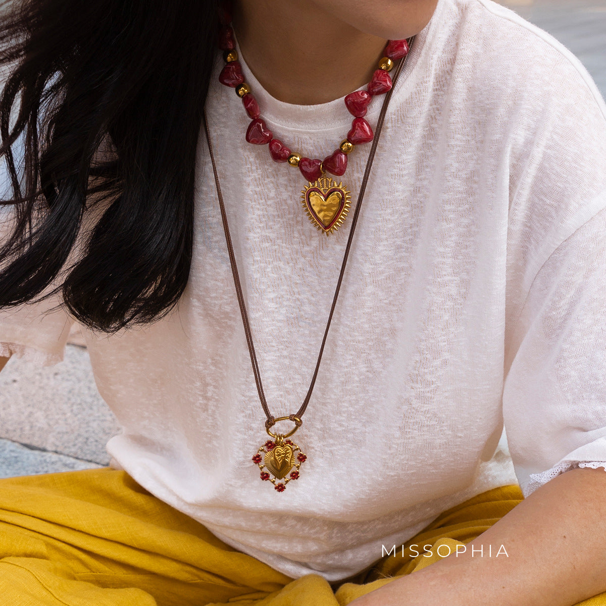 Leann Beaded Heart Charm Necklace [0LOEJNP0]