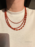 Leonie Red Stone Disc Necklace [I62LYO7I]