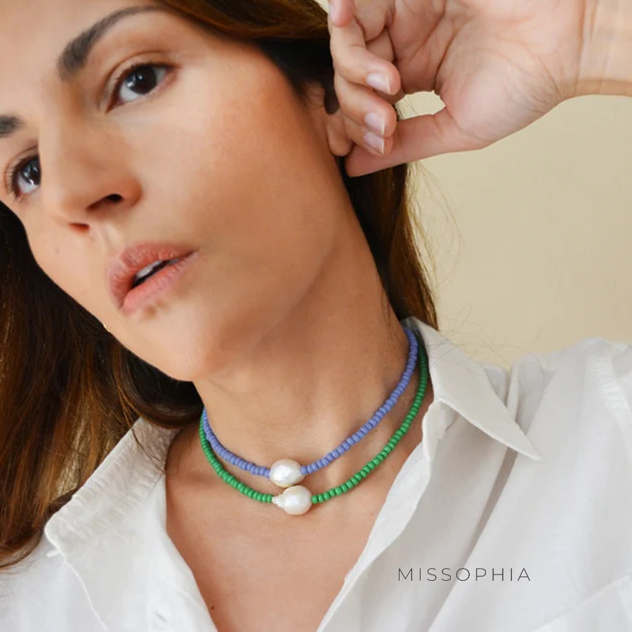 Liya Beaded Pearl Clavicle Necklace [L2BTBZCB]