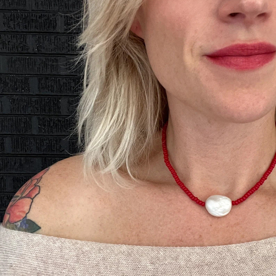 Liya Beaded Pearl Clavicle Necklace [MISKS4AX]