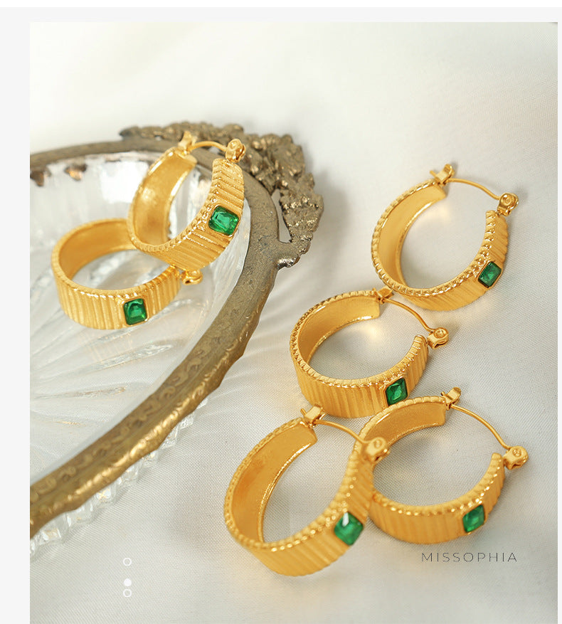 Marlena Threaded Stone Hoops [484Z2CUX]