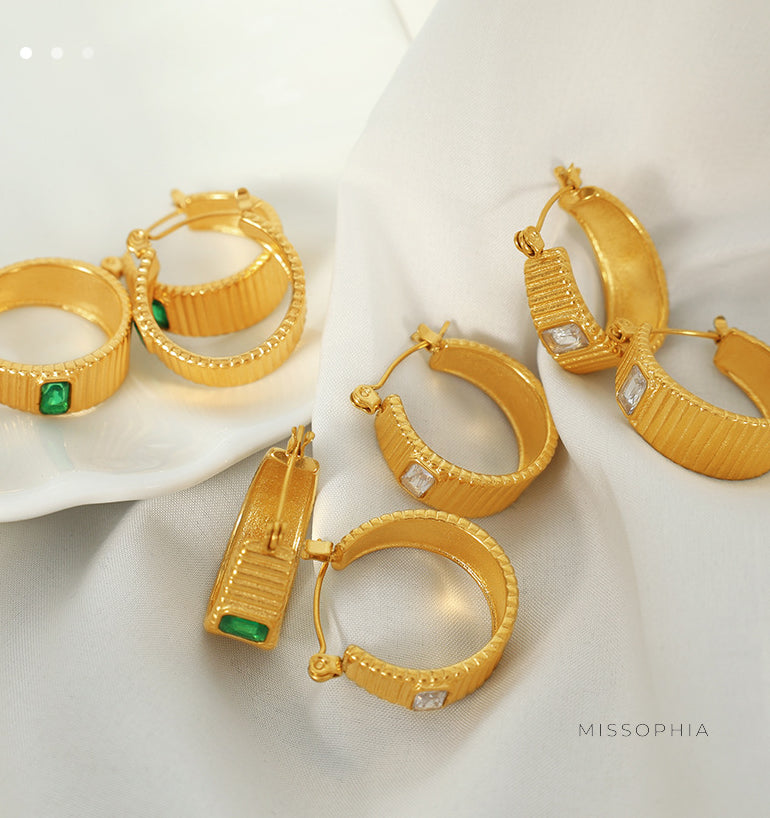 Marlena Threaded Stone Hoops [KBMENAE7]
