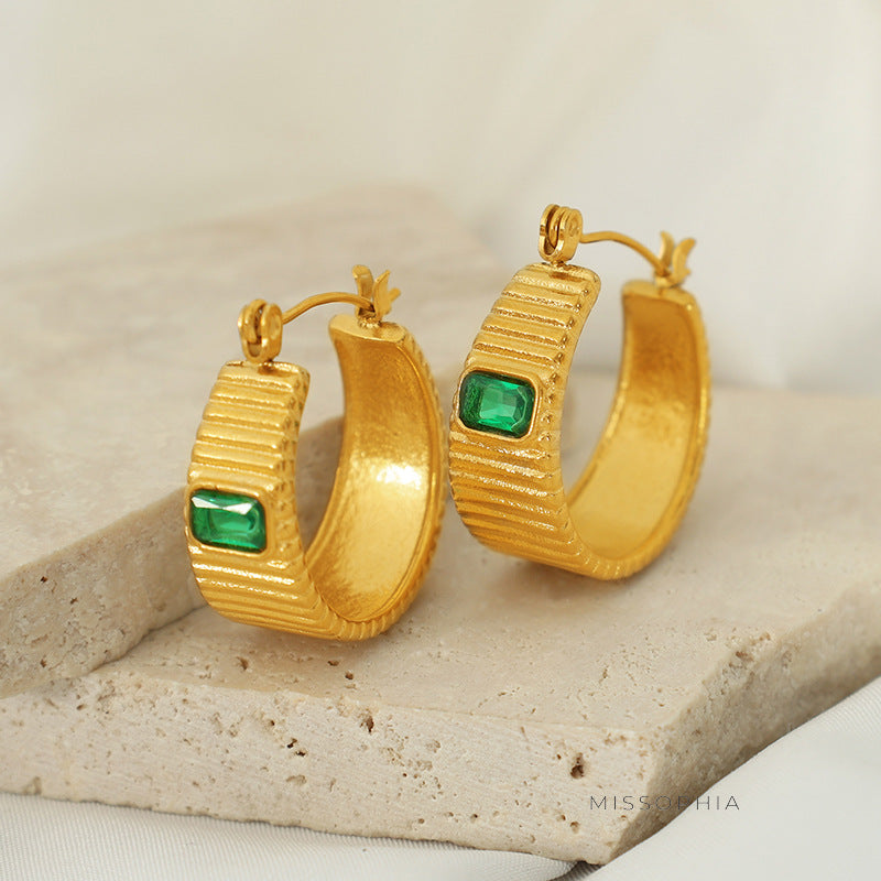 Marlena Threaded Stone Hoops [2K8VZ2GO]