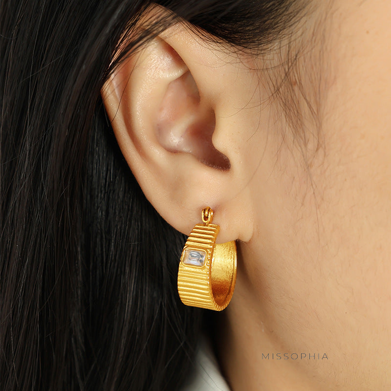 Marlena Threaded Stone Hoops [VZO8HCHG]