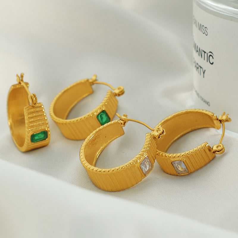 Marlena Threaded Stone Hoops [B6IZVI5I]